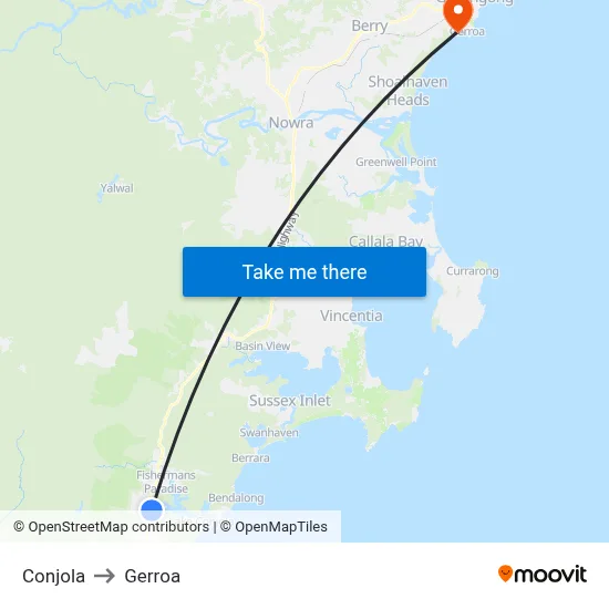 Conjola to Gerroa map