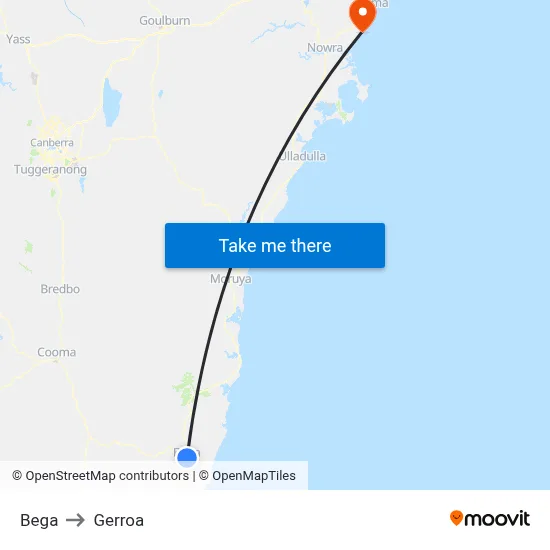 Bega to Gerroa map