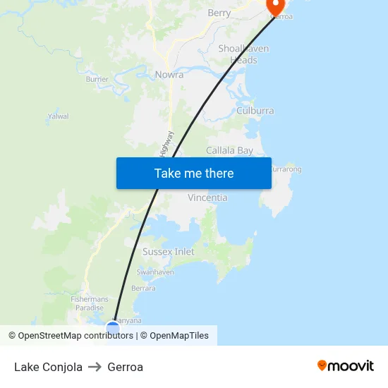 Lake Conjola to Gerroa map
