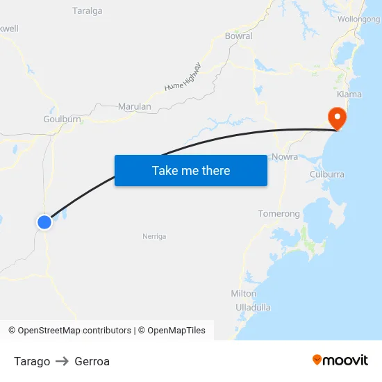 Tarago to Gerroa map
