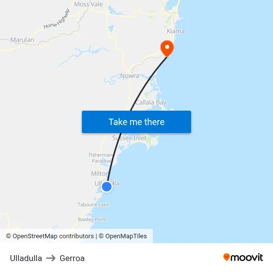 Ulladulla to Gerroa map