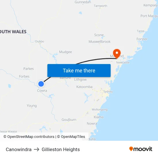 Canowindra to Gillieston Heights map