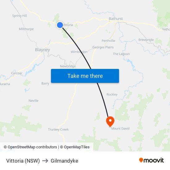 Vittoria (NSW) to Gilmandyke map