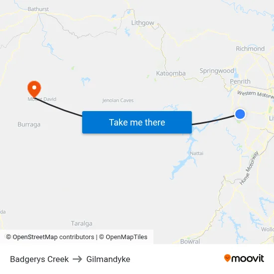Badgerys Creek to Gilmandyke map