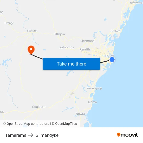 Tamarama to Gilmandyke map