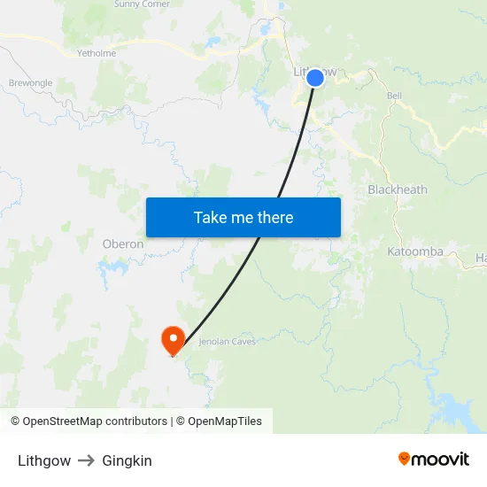 Lithgow to Gingkin map