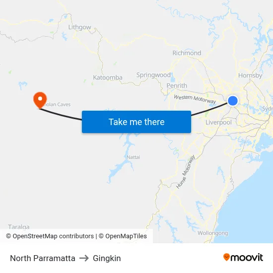North Parramatta to Gingkin map