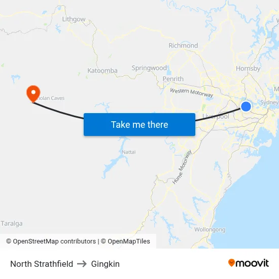 North Strathfield to Gingkin map