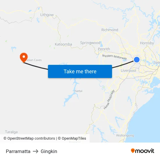 Parramatta to Gingkin map