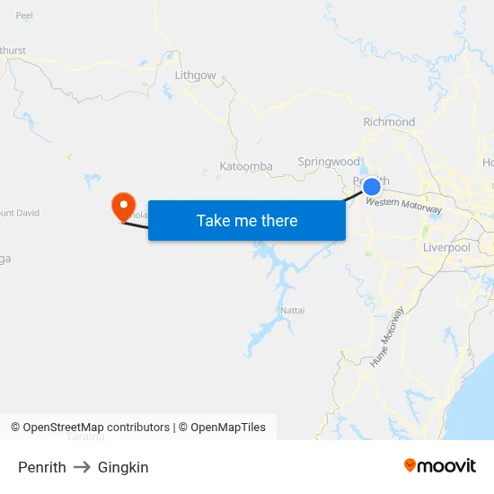 Penrith to Gingkin map