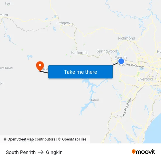 South Penrith to Gingkin map