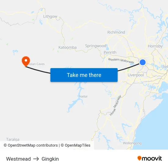 Westmead to Gingkin map