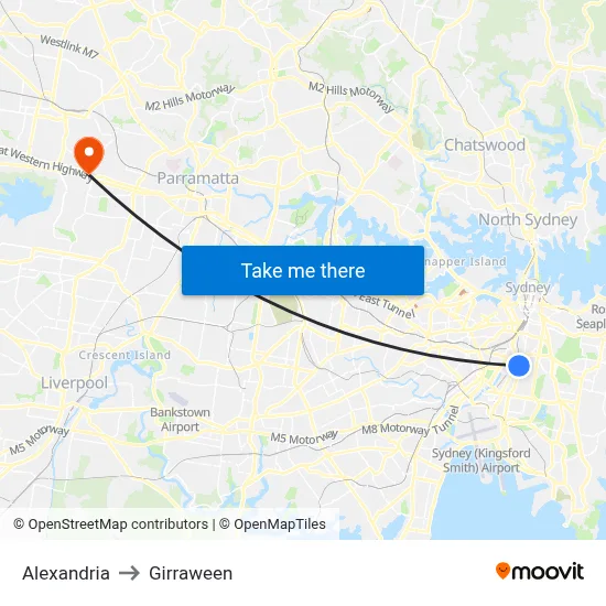 Alexandria to Girraween map