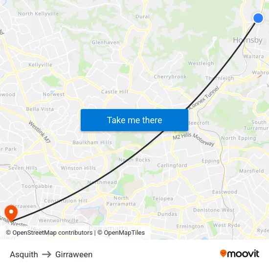 Asquith to Girraween map