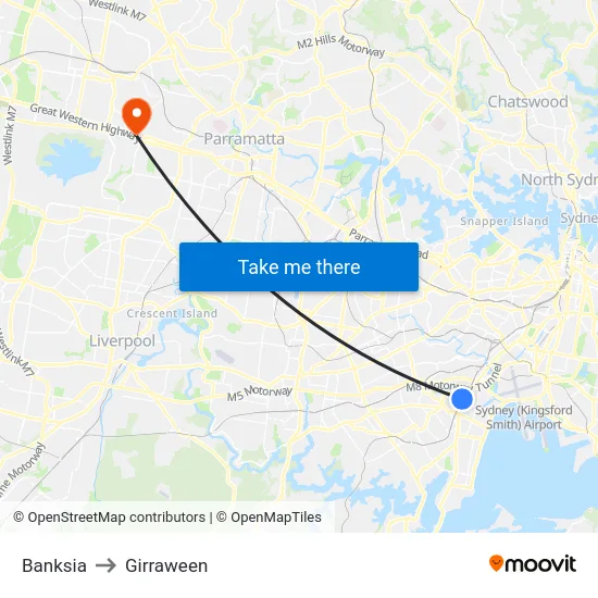 Banksia to Girraween map