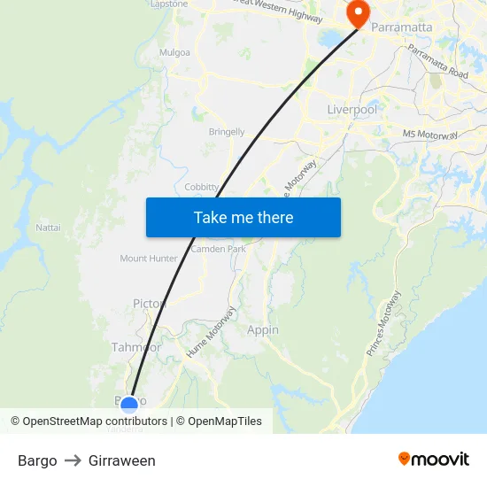 Bargo to Girraween map