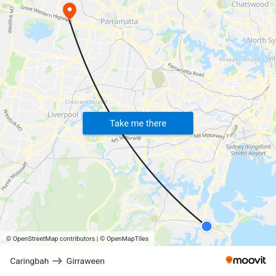 Caringbah to Girraween map