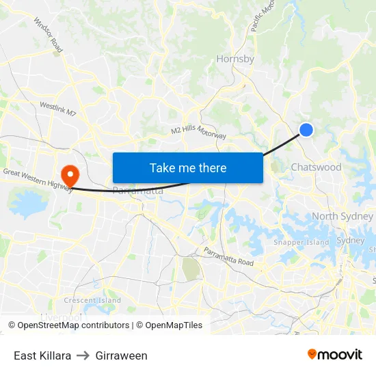 East Killara to Girraween map