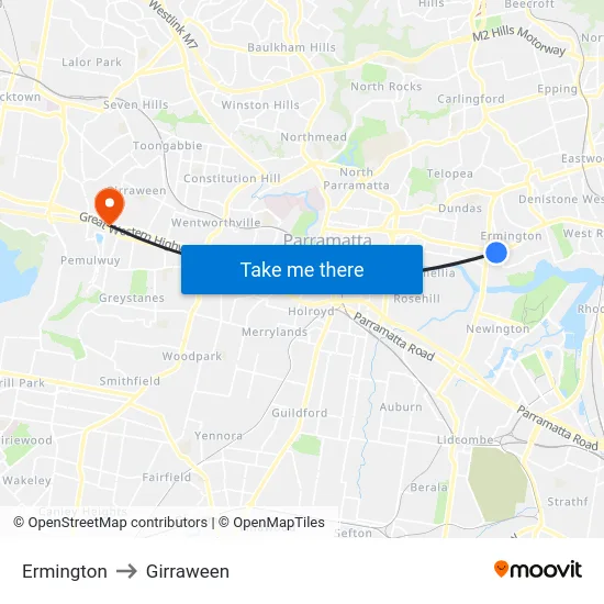 Ermington to Girraween map