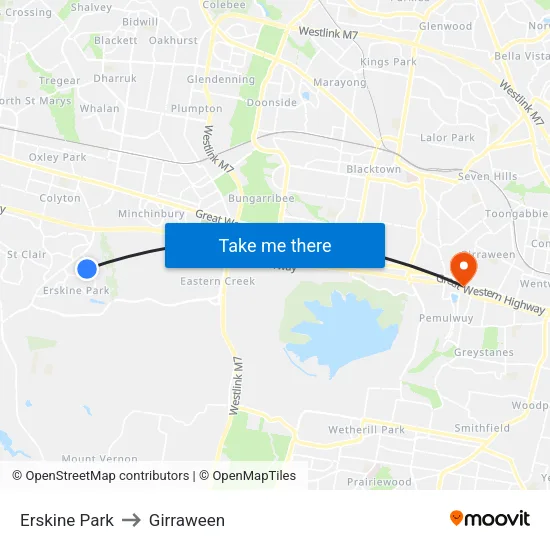 Erskine Park to Girraween map