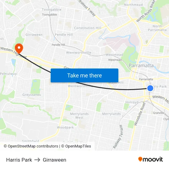 Harris Park to Girraween map