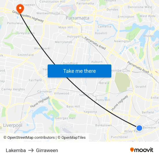 Lakemba to Girraween map