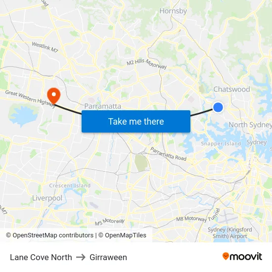 Lane Cove North to Girraween map