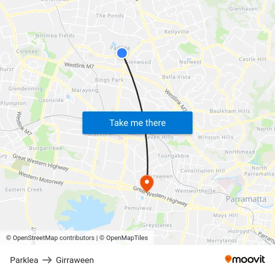 Parklea to Girraween map
