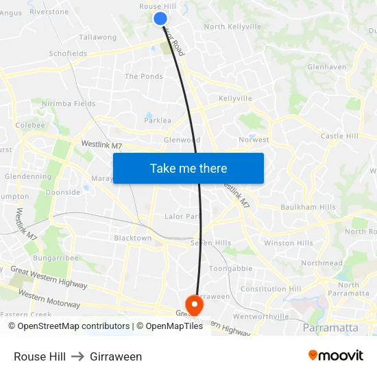 Rouse Hill to Girraween map