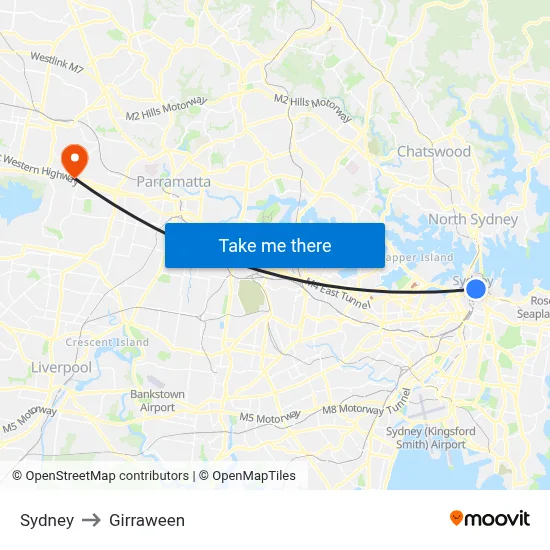 Sydney to Girraween map