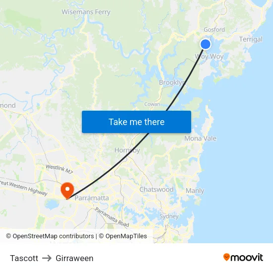 Tascott to Girraween map