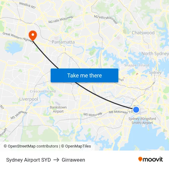 Sydney Airport SYD to Girraween map