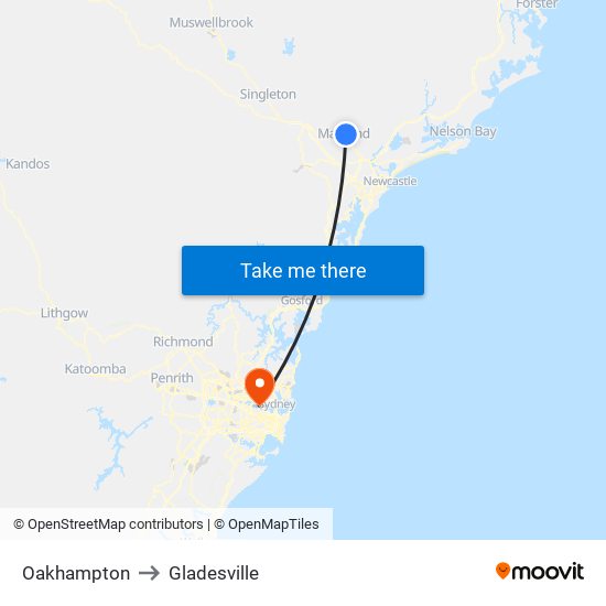 Oakhampton to Gladesville map