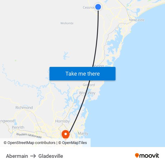 Abermain to Gladesville map