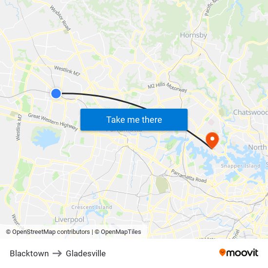 Blacktown to Gladesville map