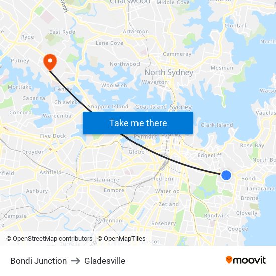 Bondi Junction to Gladesville map