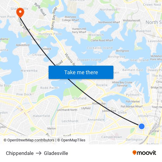 Chippendale to Gladesville map