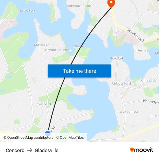 Concord to Gladesville map