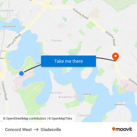 Concord West to Gladesville map