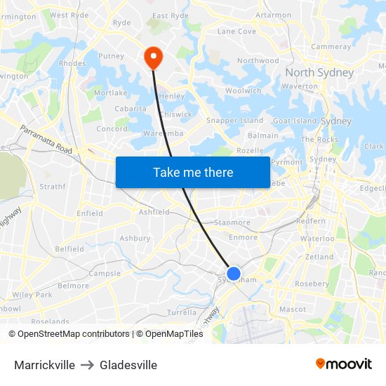 Marrickville to Gladesville map