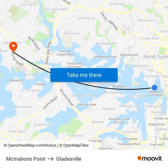 Mcmahons Point to Gladesville, Sydney with public transportation