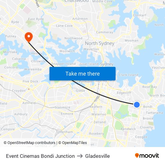 Event Cinemas Bondi Junction to Gladesville map