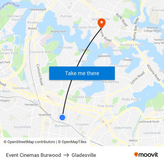 Event Cinemas Burwood to Gladesville map