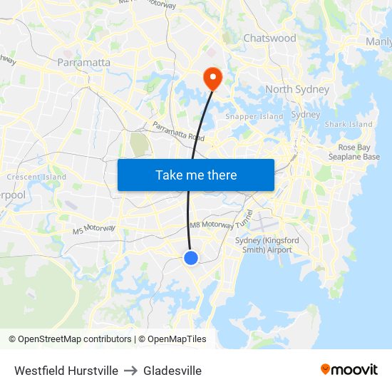 Westfield Hurstville to Gladesville map