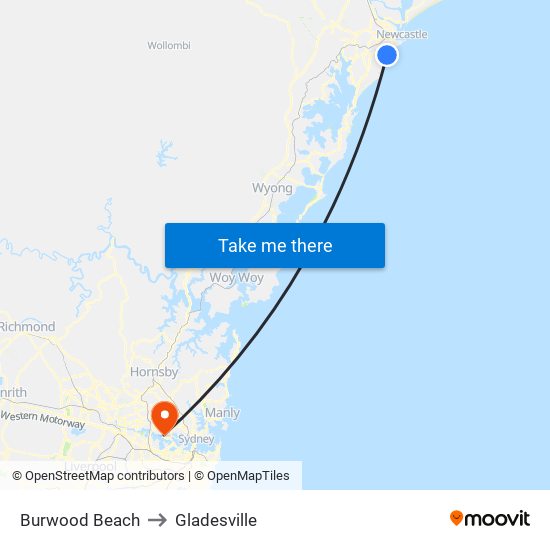 Burwood Beach to Gladesville map