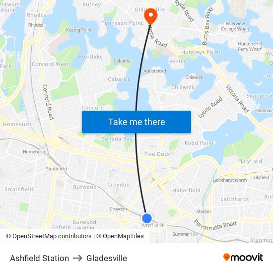 Ashfield Station to Gladesville map