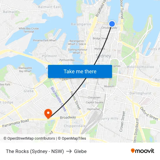 The Rocks (Sydney - NSW) to Glebe map