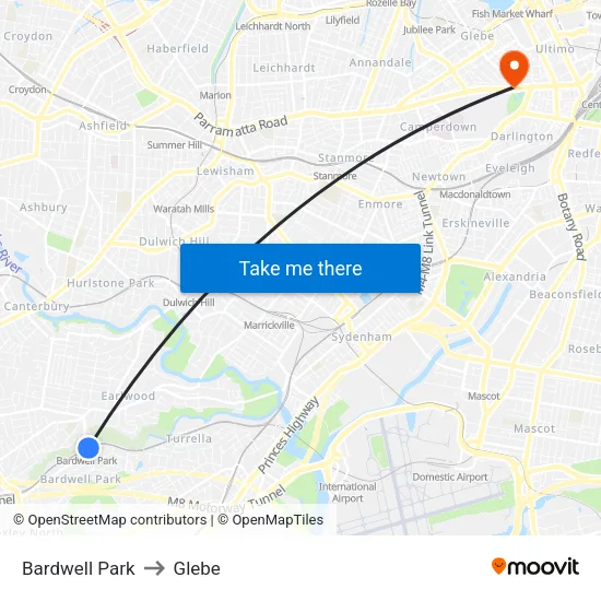 Bardwell Park to Glebe map