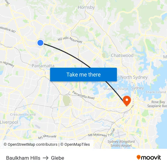 Baulkham Hills to Glebe map