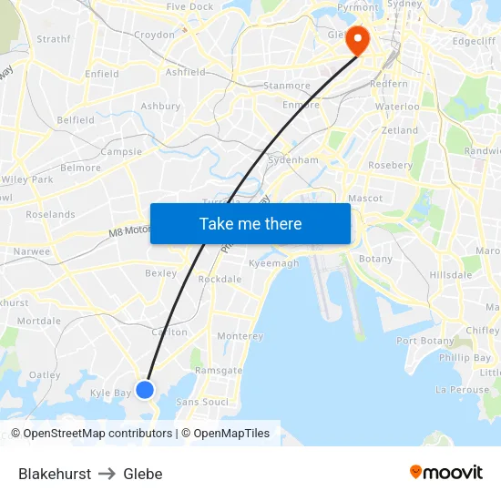 Blakehurst to Glebe map